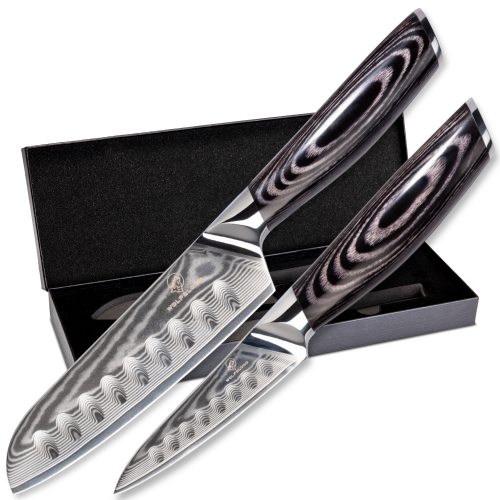 Titelbild Damastmesser Set Damast Küchenmesser Set Damastmesser Damast Kochmesser Messerset Messer 2er Set